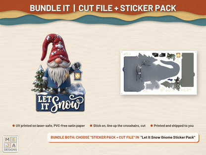 Let It Snow Gnome laser cut file: colored with its matching sticker pack