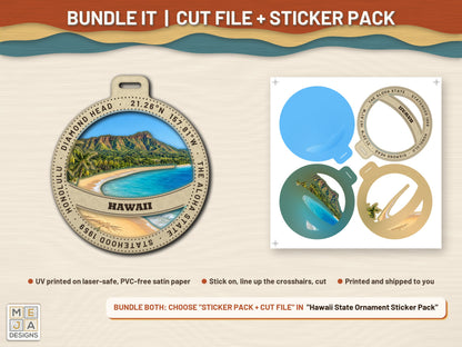 Hawaii State Ornament laser cut file: colored with its matching sticker pack