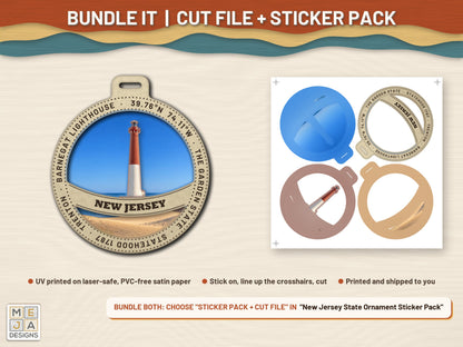 New Jersey State Ornament laser cut file: colored with its matching sticker pack