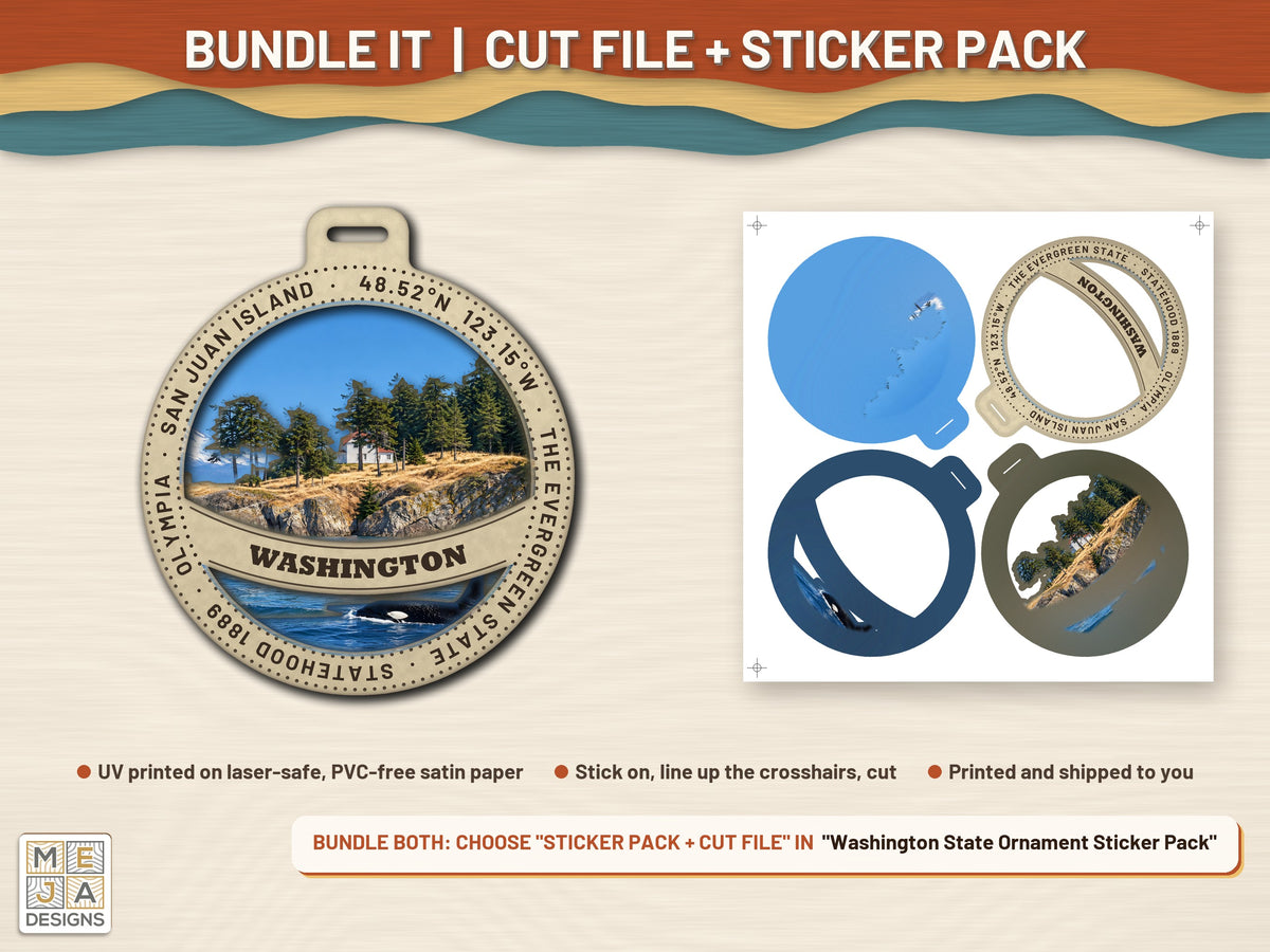 Washington State Ornament laser cut file: colored with its matching sticker pack