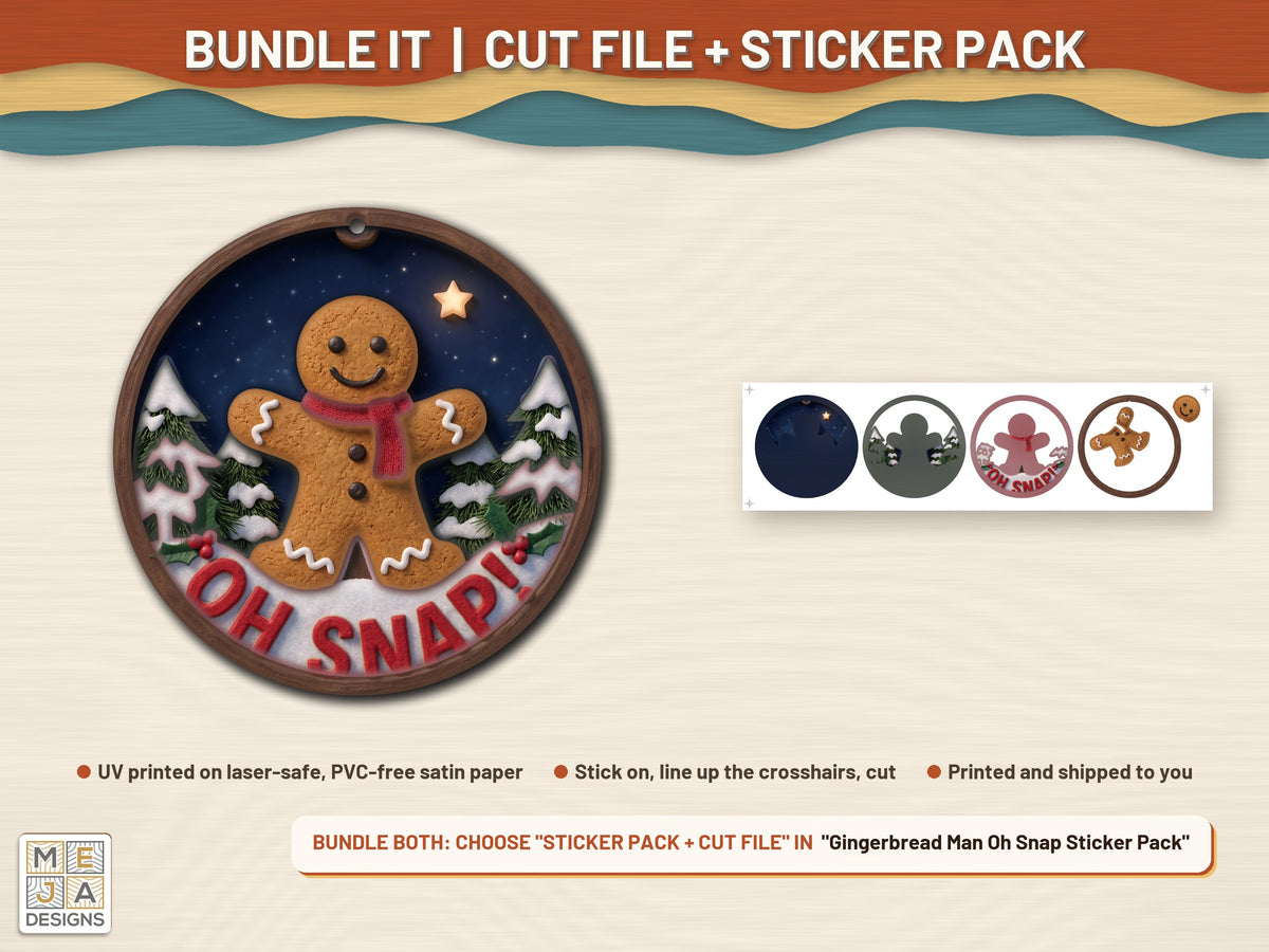 Gingerbread Man Oh Snap laser cut file: colored with its matching sticker pack