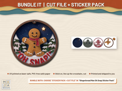 Gingerbread Man Oh Snap laser cut file: colored with its matching sticker pack