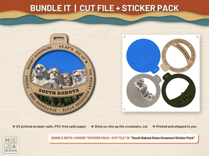 South Dakota State Ornament laser cut file: colored with its matching sticker pack