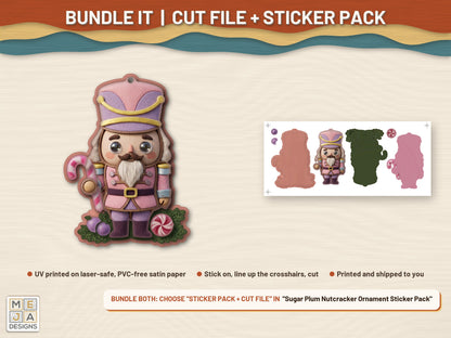 Sugar Plum Nutcracker Ornament laser cut file: colored with its matching sticker pack