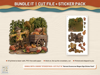 Harvest Scarecrow Wagon Sign laser cut file: colored with its matching sticker pack