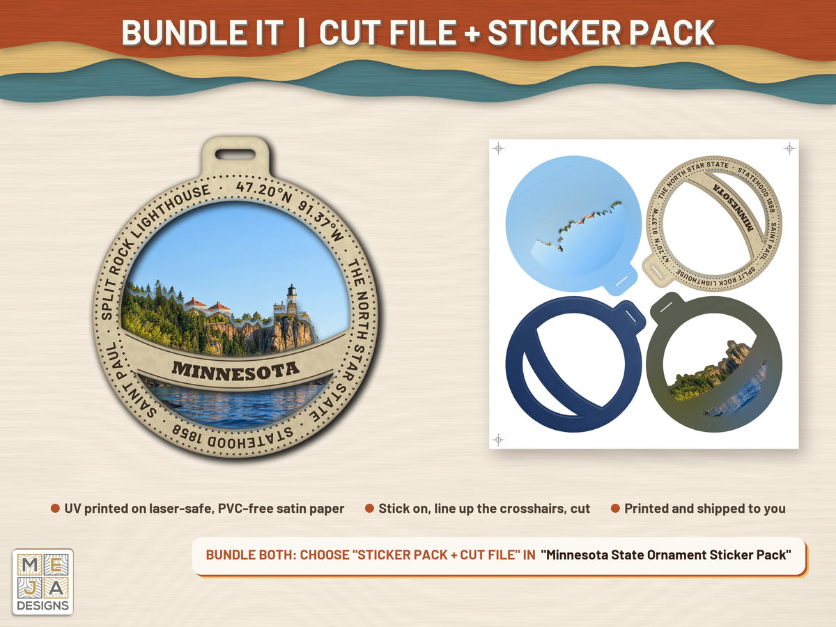Minnesota State Ornament laser cut file: colored with its matching sticker pack