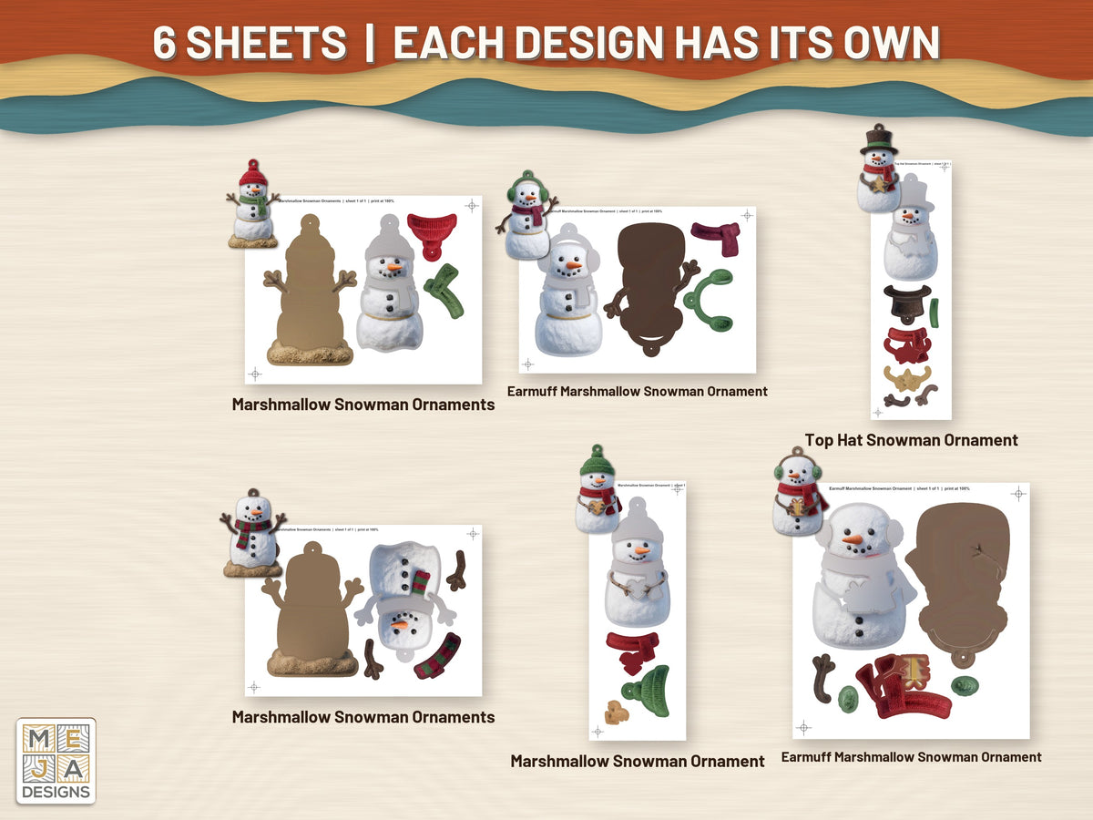 Marshmallow Snowman Ornament Set sticker pack: every sticker sheet in the pack
