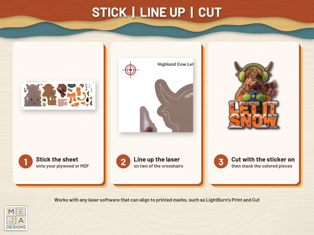 Highland Cow Let It Snow Ornament sticker pack: how it works, step by step