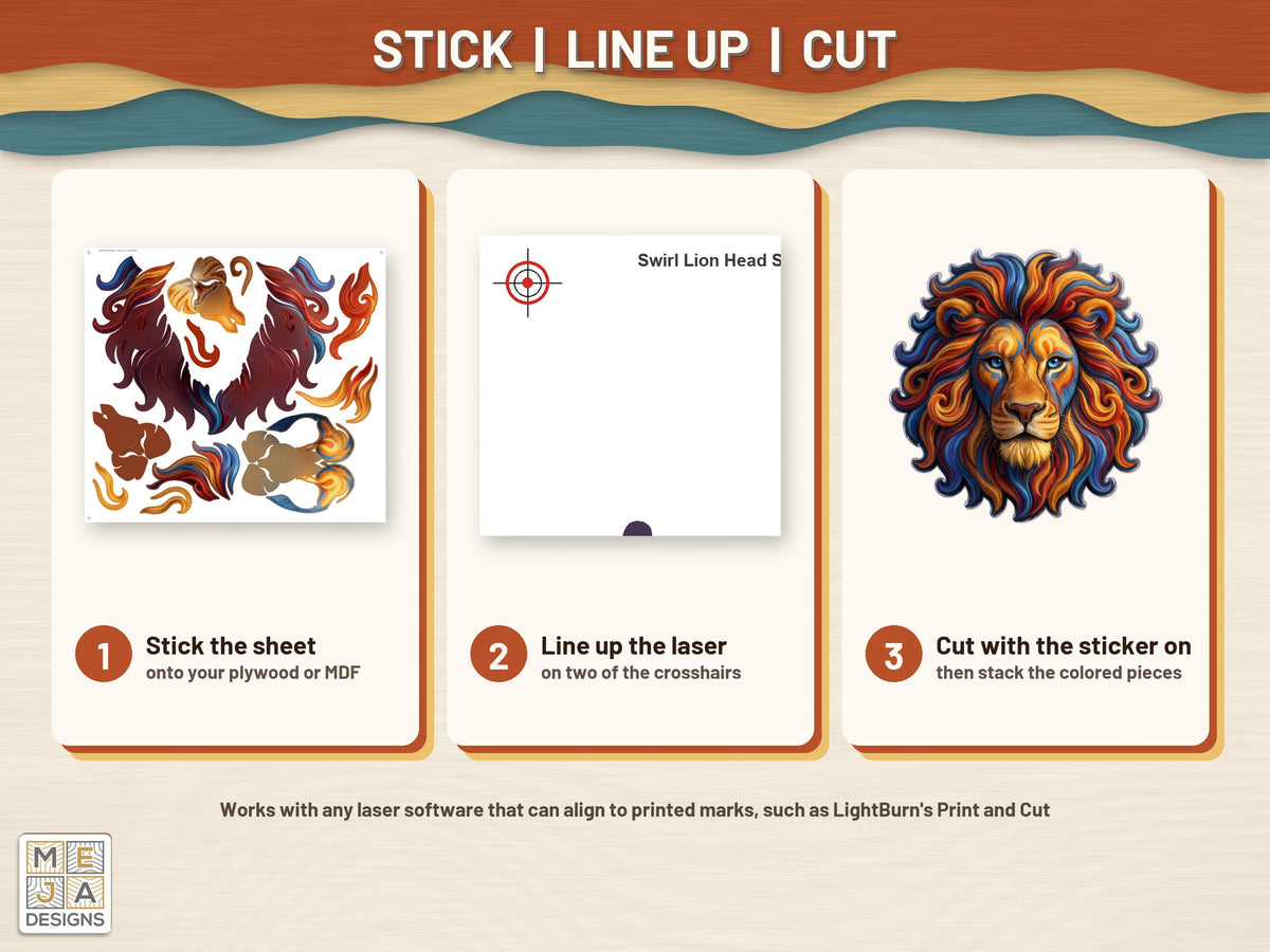 Swirl Lion Head Sign sticker pack: how it works, step by step