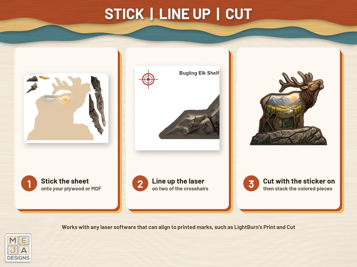Bugling Elk Shelf Sitter sticker pack: how it works, step by step