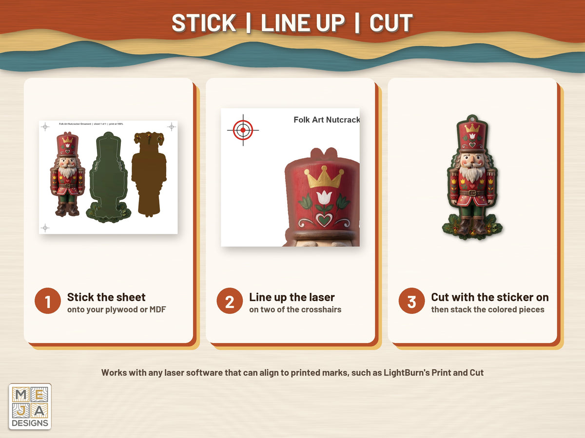 Folk Art Nutcracker Ornament sticker pack: how it works, step by step