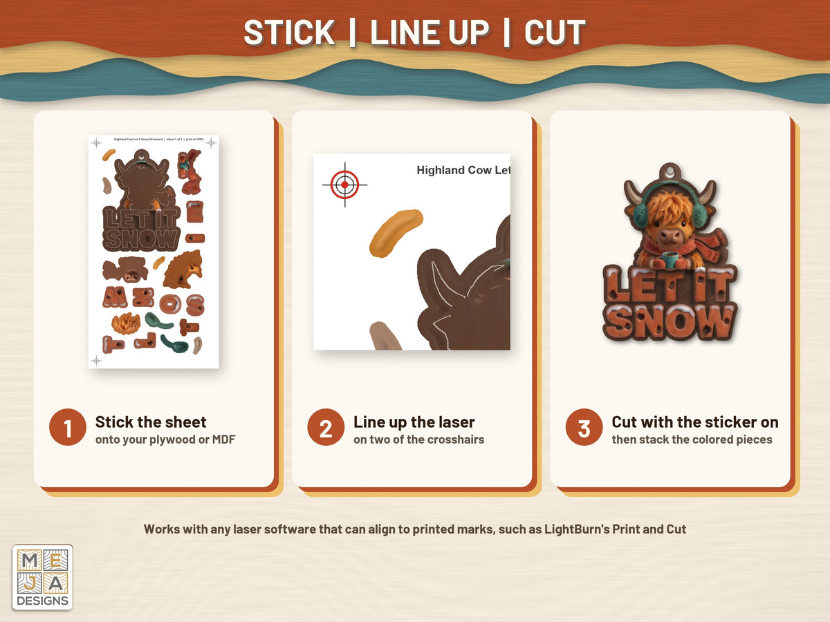 Highland Cow Let It Snow Ornament sticker pack: how it works, step by step