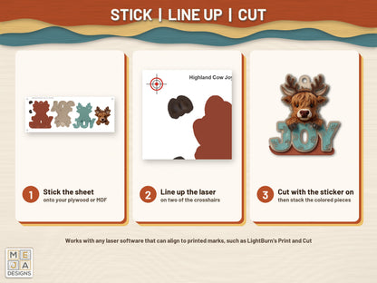 Highland Cow Joy Ornament sticker pack: how it works, step by step