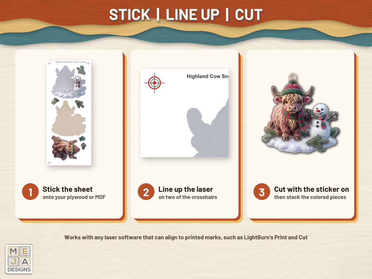 Highland Cow Snowman Ornament sticker pack: how it works, step by step