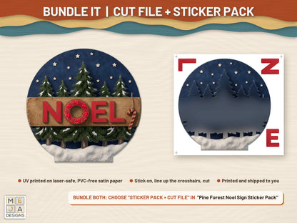 Pine Forest Noel Sign laser cut file: colored with its matching sticker pack