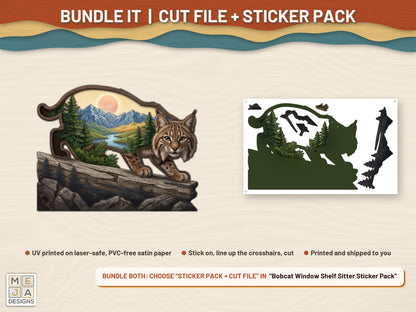 Bobcat Window Shelf Sitter laser cut file: colored with its matching sticker pack