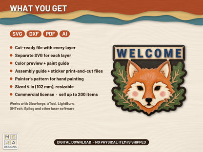 Fox Welcome Magnet laser cut file: what the download holds