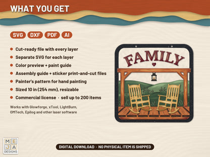 Rustic Family Porch Sign laser cut file: what the download holds