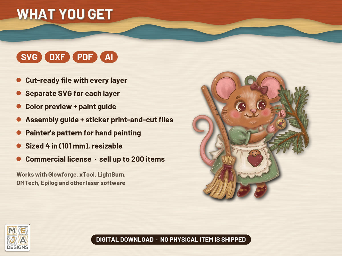 Kitchen Mouse Ornament laser cut file: what the download holds