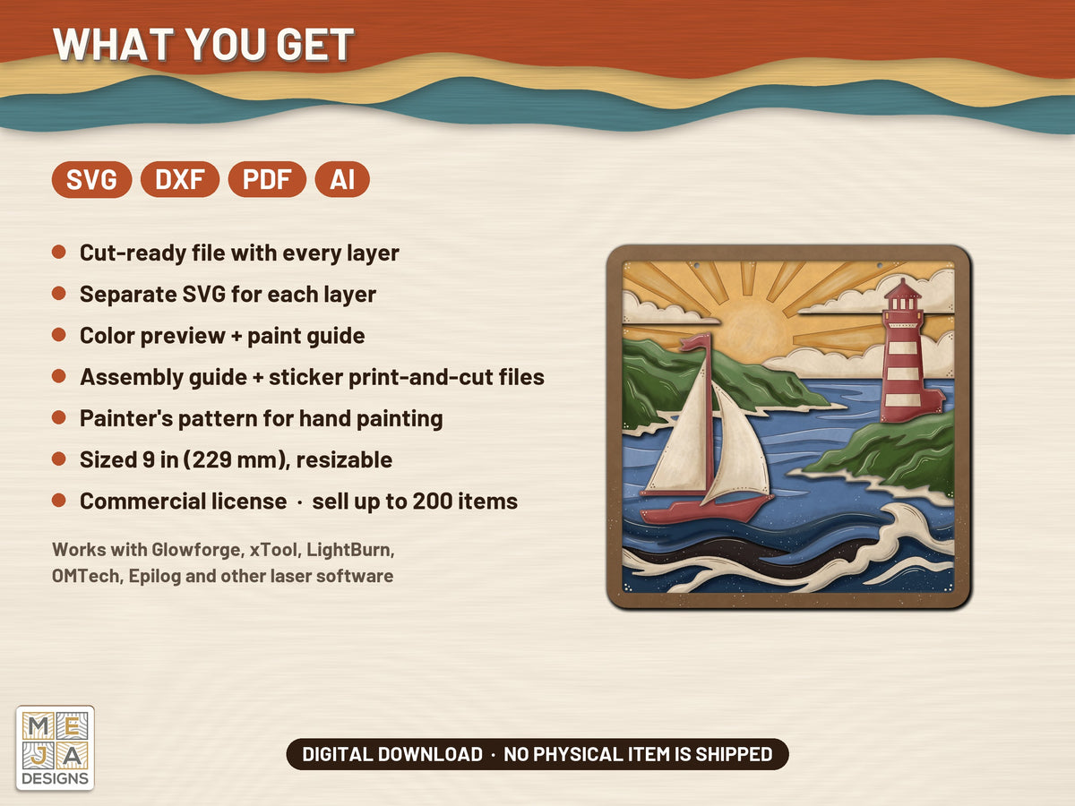 Lighthouse Bay Sailboat laser cut file: what the download holds