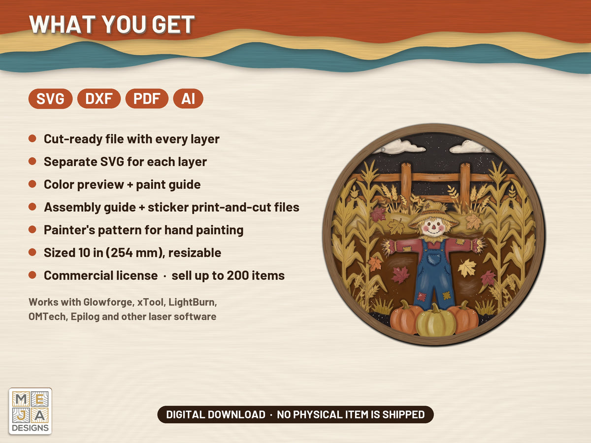 Rustic Cornfield Scarecrow Sign laser cut file: what the download holds