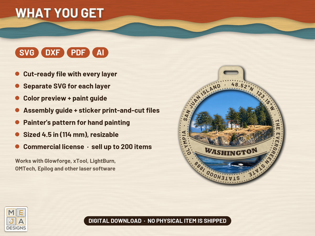 Washington State Ornament laser cut file: what the download holds