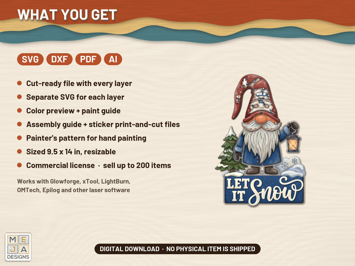 Let It Snow Gnome laser cut file: what the download holds
