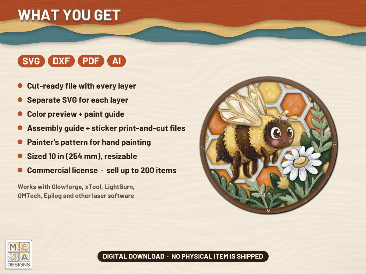 Honeycomb Bee Hanger laser cut file: what the download holds
