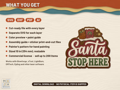 Santa Stop Here Sign laser cut file: what the download holds