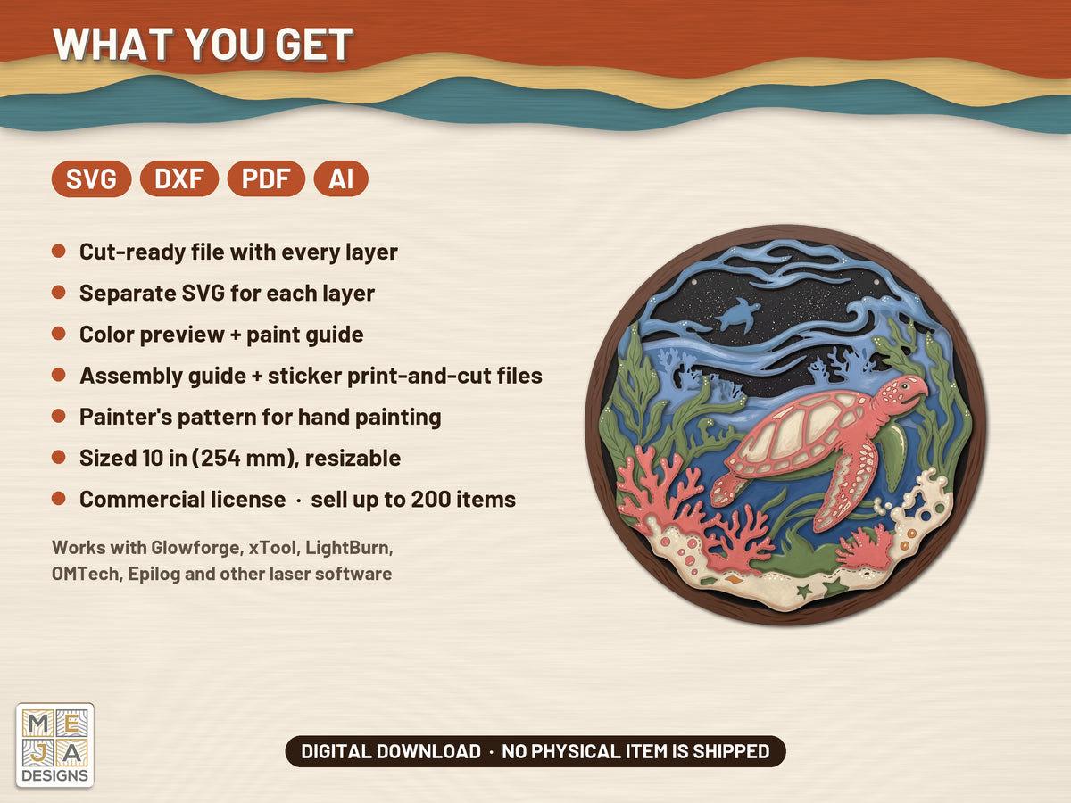 Sea Turtle Reef Scene laser cut file: what the download holds
