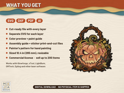 Gnarled Jack-O'-Lantern Hanger laser cut file: what the download holds