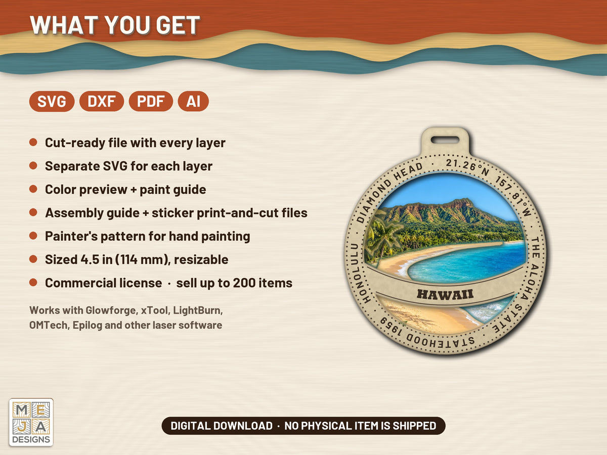 Hawaii State Ornament laser cut file: what the download holds