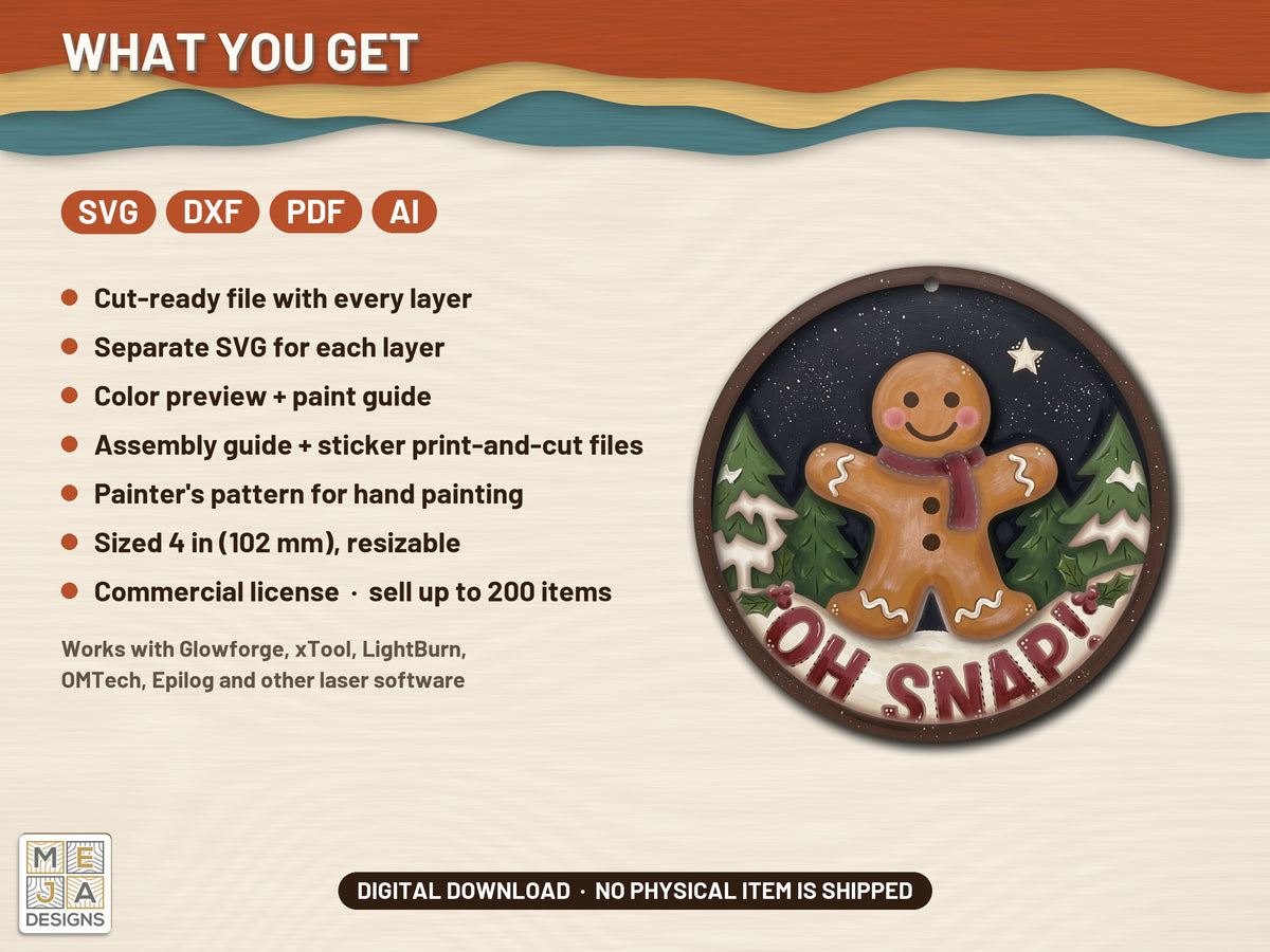 Gingerbread Man Oh Snap laser cut file: what the download holds