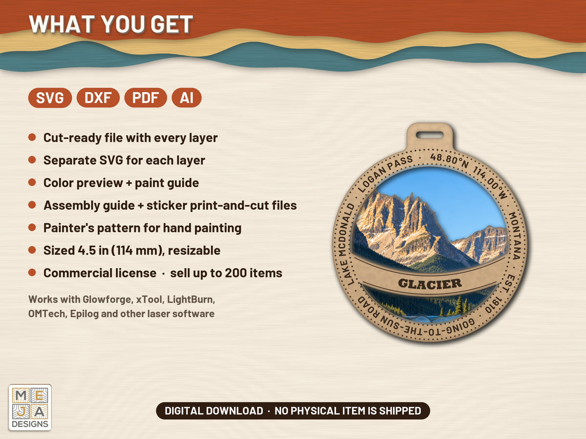 Glacier National Park Ornament laser cut file: what the download holds