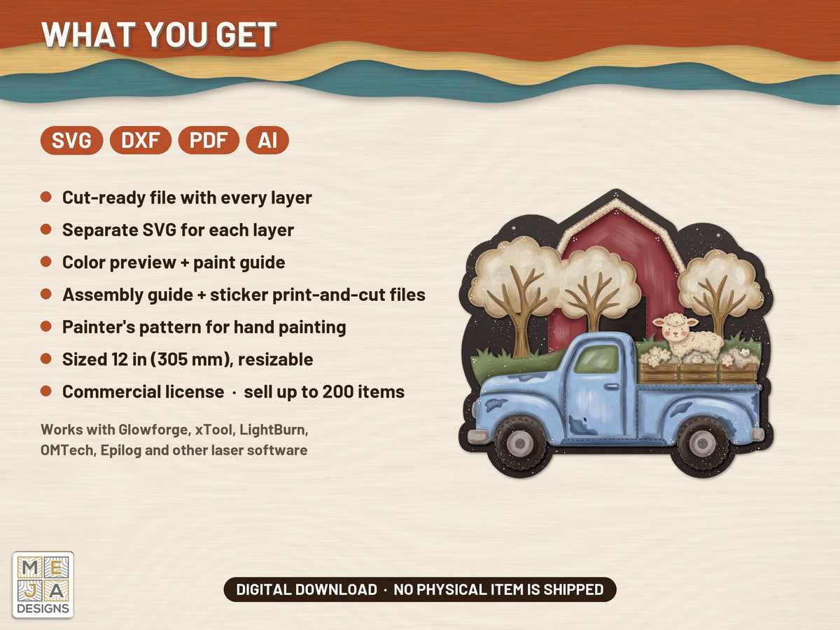 Vintage Spring Farm Truck laser cut file: what the download holds
