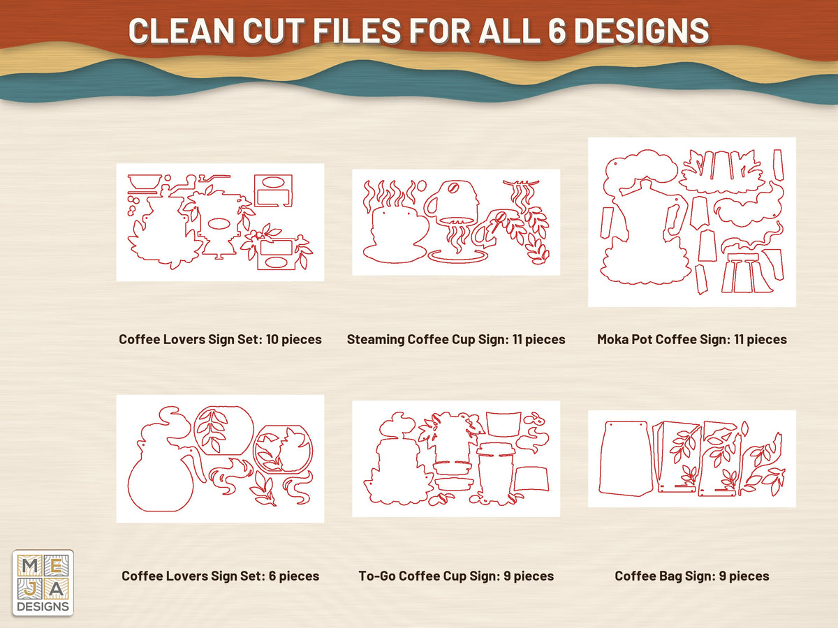 Coffee Lover's Layered Sign Set laser cut file: the cut files, every layer