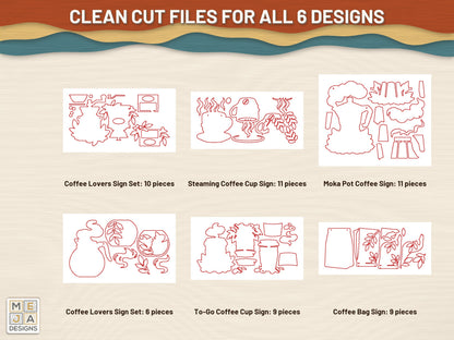 Coffee Lover's Layered Sign Set laser cut file: the cut files, every layer