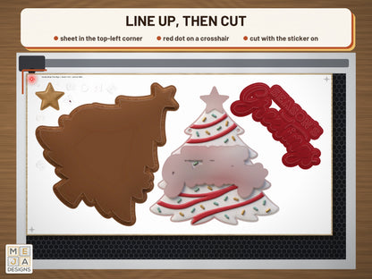 Candy Stripe Tree Sign sticker pack: the stickered board on a laser bed
