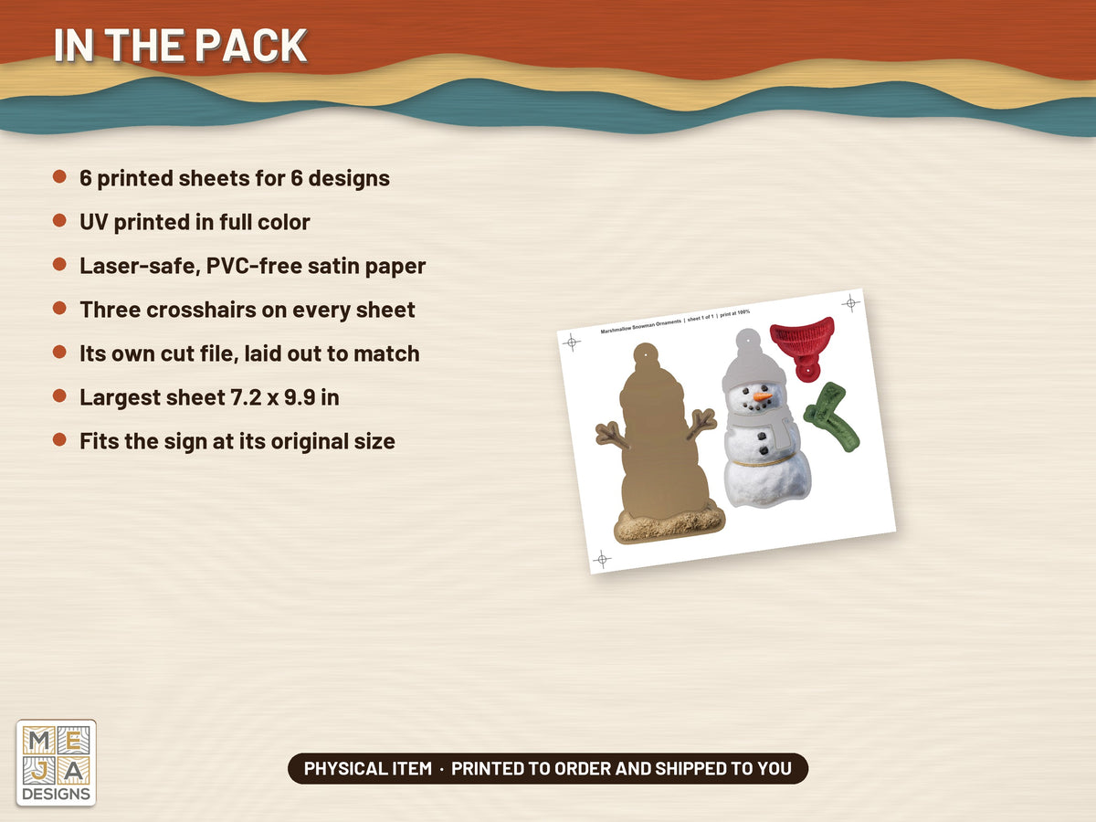 Marshmallow Snowman Ornament Set sticker pack: what is in the pack