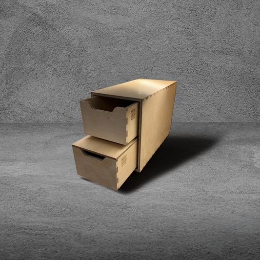 Drawer Unit | Baltic Birch Plywood, Half Blind Dovetail, 5/8" Sides, 1/4" Birch Ply Bottom, Clear Coated, (2) Drawers, Pull Cutouts, Lid Top