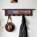Harbor Lights at Dusk | Rustic Wall Coat Rack with Decorative Shelf | Entryway Organizer with Black Hooks | Handcrafted Wood Coat Hanger | Farmhouse Hallway Storage