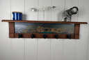Big Sur & Bixie Bridge Summers Day | Rustic Wall Coat Rack with Decorative Shelf | Entryway Organizer with Black Hooks | Handcrafted Wood Coat Hanger | Farmhouse Hallway Storage