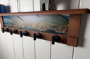 Big Sur & Bixie Bridge Summers Day | Rustic Wall Coat Rack with Decorative Shelf | Entryway Organizer with Black Hooks | Handcrafted Wood Coat Hanger | Farmhouse Hallway Storage