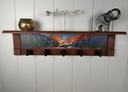Rocky Mountains Dreamlake Sunset | Rustic Wall Coat Rack with Decorative Shelf | Entryway Organizer with Black Hooks | Handcrafted Wood Coat Hanger | Farmhouse Hallway Storage