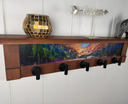 Rocky Mountains Dreamlake Sunset | Rustic Wall Coat Rack with Decorative Shelf | Entryway Organizer with Black Hooks | Handcrafted Wood Coat Hanger | Farmhouse Hallway Storage