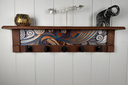 Abstract Wave Blue Creme | Rustic Wall Coat Rack with Decorative Shelf | Entryway Organizer with Black Hooks | Handcrafted Wood Coat Hanger | Farmhouse Hallway Storage