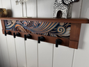 Abstract Wave Blue Creme | Rustic Wall Coat Rack with Decorative Shelf | Entryway Organizer with Black Hooks | Handcrafted Wood Coat Hanger | Farmhouse Hallway Storage