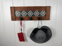 Framed Tile | Rustic Cherry Wood Coat Rack with Decorative Tile Shelf & Black Hooks