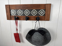 Framed Tile | Rustic Cherry Wood Coat Rack with Decorative Tile Shelf & Black Hooks