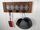 Framed Tile | Rustic Cherry Wood Coat Rack with Decorative Tile Shelf & Black Hooks